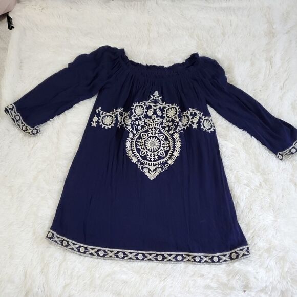 Blue embroidered dress  sz Small - Picture 2 of 9
